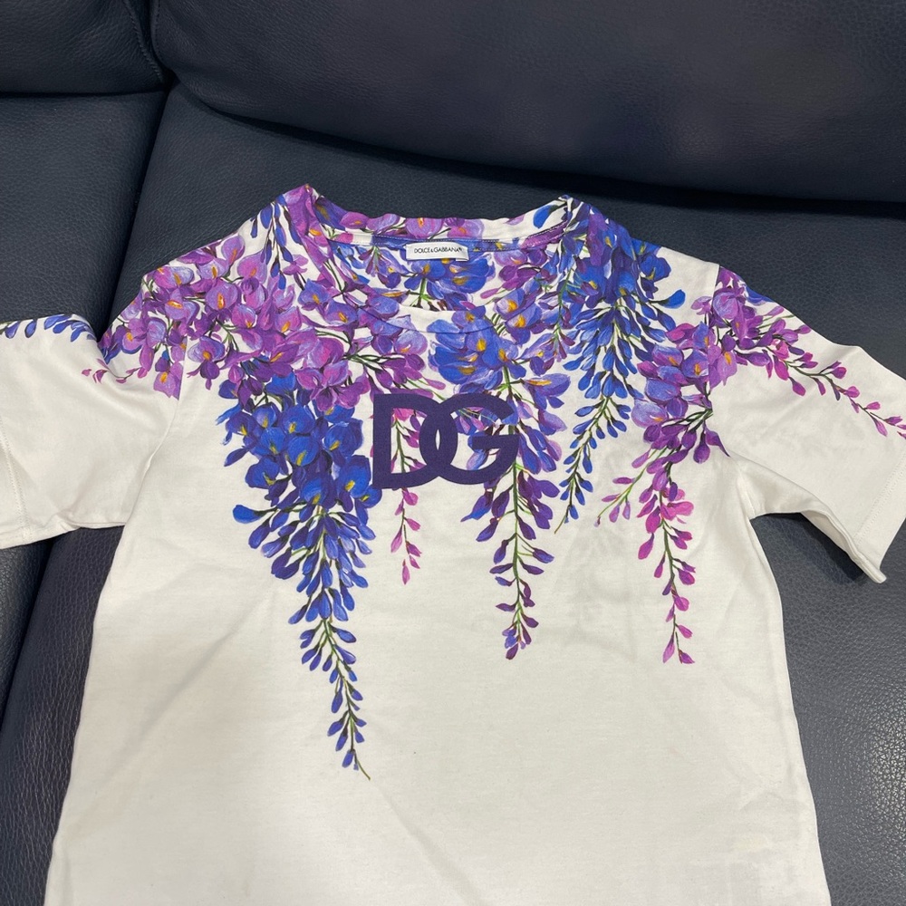 Dolce & Gabbana White and Purple Floral Short Sleeve Tee